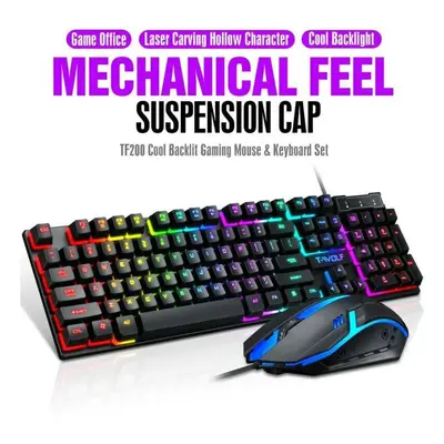 Gaming Keyboard Mouse Set Combo Rainbow LED Backlit Wired USB for PC Laptop