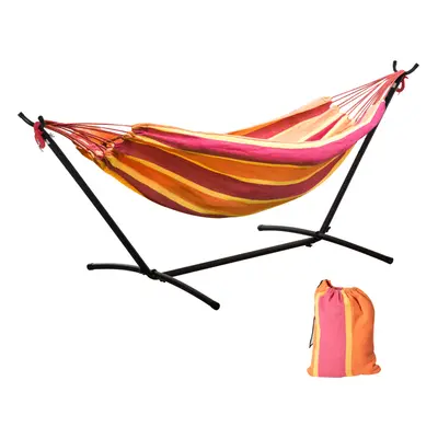 Outsunny x 117cm Hammock with Metal Stand Carrying Bag 120kg Red Stripe