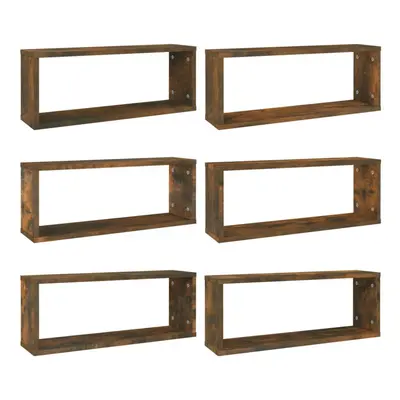 (smoked oak, 6) vidaXL Wall Cube Shelves Wall Rack Wall-mounted Storage Shelf Engineered Wood