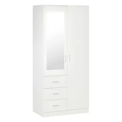 HOMCOM 2-Door Wardrobe w/ Adjustable Shelf Drawers for Bedroom, 180cm, White