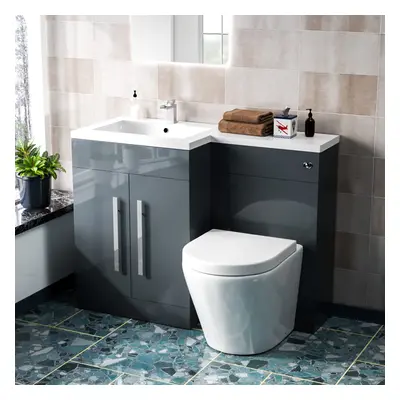 Aric 1100mm LH Freestanding Grey Vanity with BTW Rimless Toilet, WC & Basin