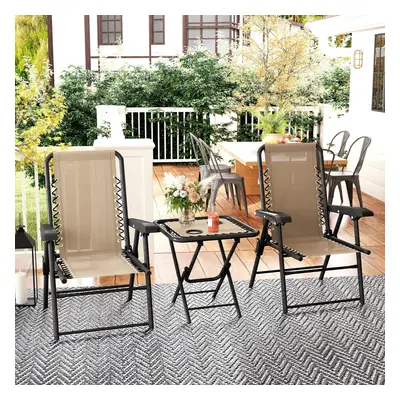 Outsunny Pieces Folding Garden Bistro Set with Cup Holders, Khaki