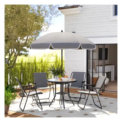 Outsunny Pieces Garden Furniture Set with Parasol, Folding Chairs, Grey