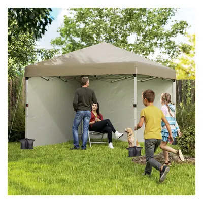 Outsunny 3x3 (M) Pop Up Gazebo Party Tent w/ Sidewalls, Weight Bags Khaki