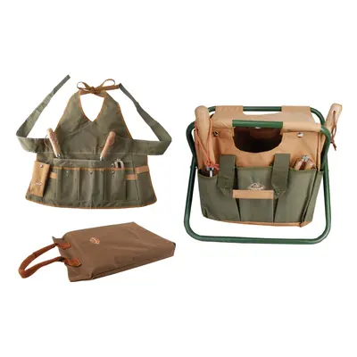 Garden Tool Stool, Kneeling Pad & Ladies Apron Set (Khaki/Brown)