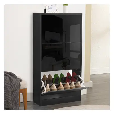 ((High Gloss Black)) Drawer Shoe Cabinet Storage Cupboard Unit Shoe Rack Wooden Stand Organiser