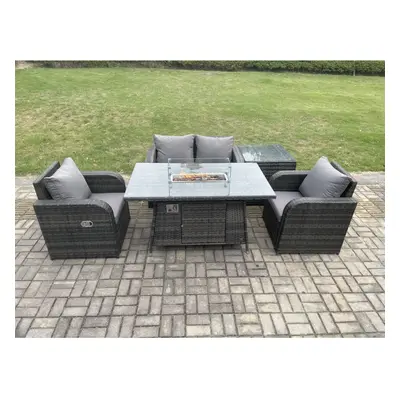 Fimous Rattan Outdoor Garden Furniture Set Gas Fire Pit Dining Table with Side Table Chair Loves