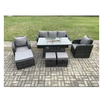 Fimous Wicker Rattan Garden Furniture Sofa Set Gas Fire Pit Dining Table Indoor Outdoor with Cha