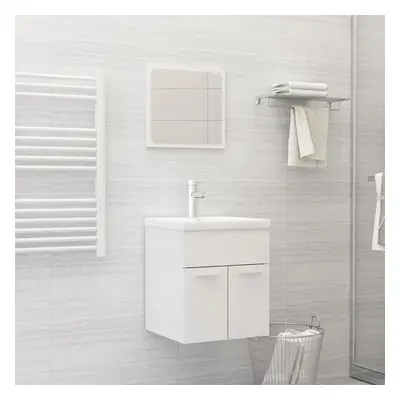 vidaXL Bathroom Furniture Set High Gloss White Chipboard Sink Cabinet Mirror