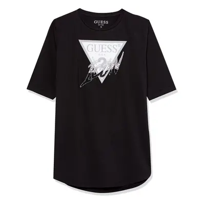 GUESS Girls' 3/4 Sleeve High Low Icon Tee Jet Black