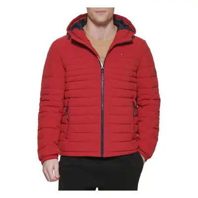 Tommy Hilfiger Men's Stretch Poly Hooded Packable Jacket Red Small