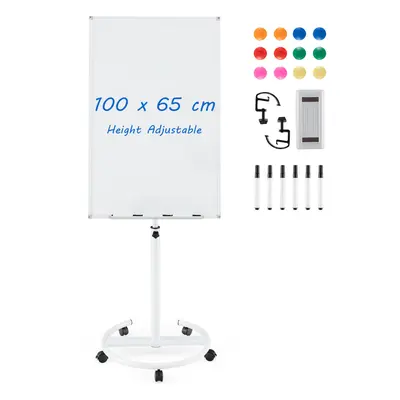 100 cm x cm Magnetic White board W/ Adjustable Height & Wheels