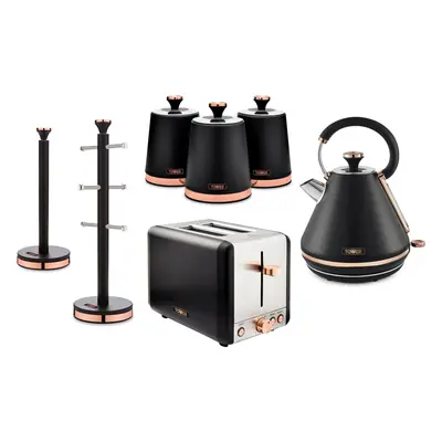 Tower Cavaletto Black 7pc Kitchen Set Kettle Slice Toaster Canisters