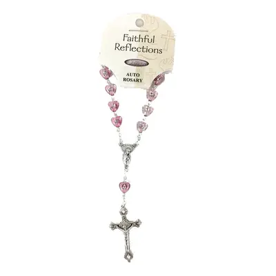 Rosary for Car Rearview Mirror Amethyst Pink Beads W Silverfoil Accent