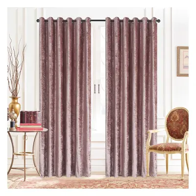 (PINK, 66" X 90") Luxury Crushed velvet curtains (Pair) with lined eyelet ring