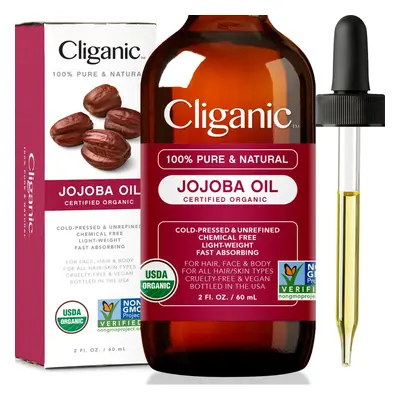 Cliganic USDA Organic Jojoba Oil, 100% Pure (2oz) | Natural Cold Press