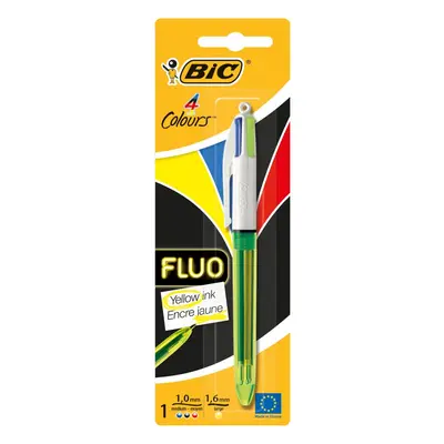 BIC Colours Fluo Ballpoint Pen Black, Blue, Red and Fluorescent Yellow Ink Colours Pack