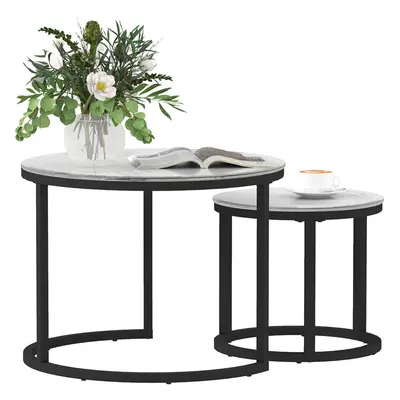 HOMCOM Glass Coffee Table Set of 2, Round Nest of Tables for Living Room