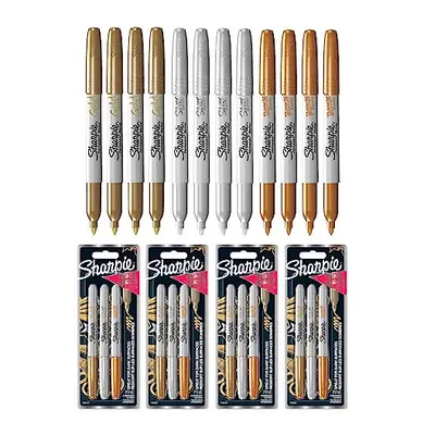 Metallic Permanent Marker Pens - Fine Point - Pack of - Assorted Metallic Colours - Gold, Silver