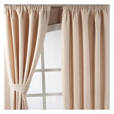 (W 167cm x Drop 182cm) Natural Chenille Pencil Pleat Lined Curtains Pair