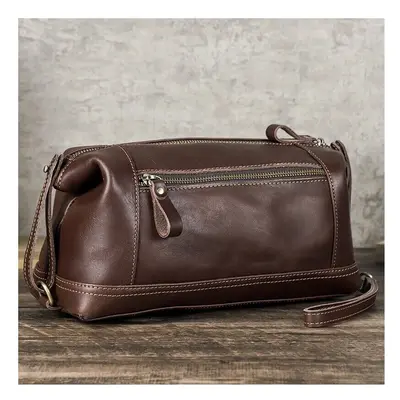 Men Vegetable Tanned Leather Makeup Bag Cosmetic Bag Storage Clutch Bag Handbag