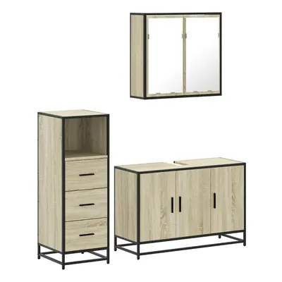 (sonoma oak) vidaXL Piece Bathroom Furniture Set Grey Sonoma Engineered Wood