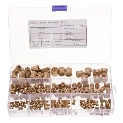 210pcs M2~M10 Metric Threaded Brass Knurl Nuts Round Insert Embedment Nut Assortment Set