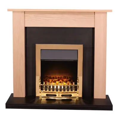 Adam Southwold Fireplace in Oak & Black with Blenheim Electric Fire in Brass, Inch