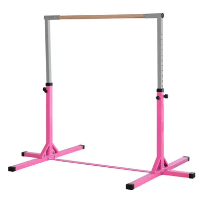 HOMCOM Adjustable Kids Gymnastics Bar Horizontal Training Steel Frame Wood Pink