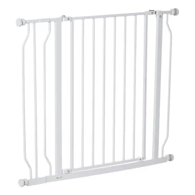 PawHut Dog Gate Wide Stair Gate w/ Door Pressure Fit, 75-95W cm, White