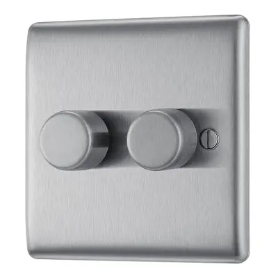 NEXUS METAL BRUSHED STEEL DOUBLE INTELLIGENT LED DIMMER SWITCH, 2-WAY PUSH ON/OFF