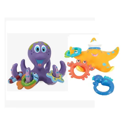 Nuby Floating Purple Octopus with Hoopla Rings and Nuby Starfish Ring Toss Bath Toy with Toss Ri