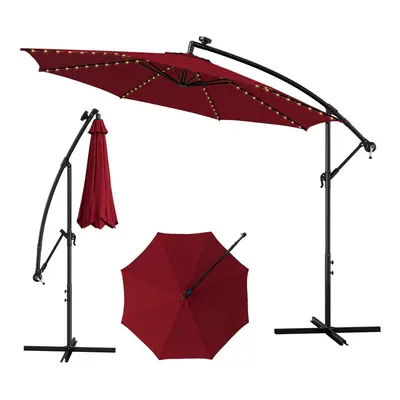 303 cm Patio Solar-Lighted LED Cantilever Offset Umbrella W/ Crank Tilt