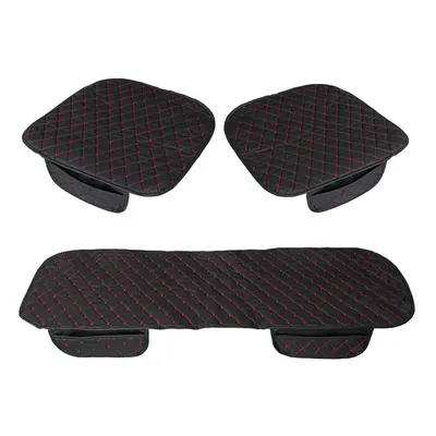 (Black Red) 3Pcs Car Seat Cover Universal PU Leather Protector Cushion Front Rear