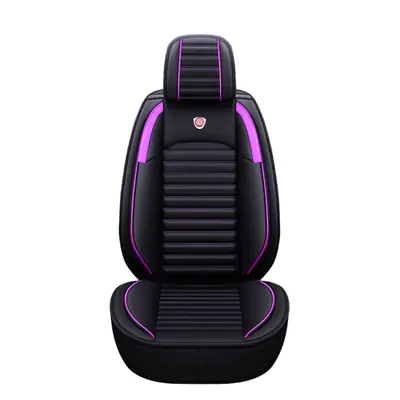 (Black Purple) 1Pcs Auto Car Front Seat Cover Vehicle Front Seat Cushion Protector PU Leather