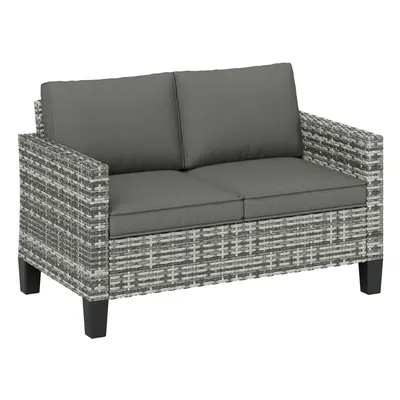 Outsunny Rattan Sofa with Cushions, Seater Garden Furniture, Light Grey