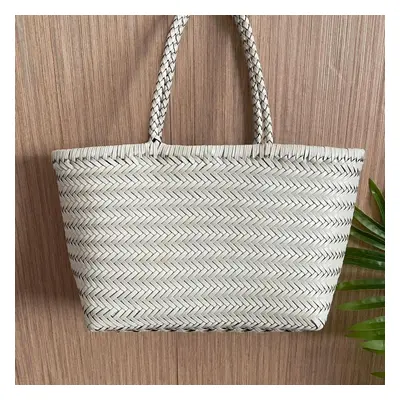 (Type B White, Large cm long) Handbags Women's Genuine Leather Shoulder Bag Weaving Casual Shopp