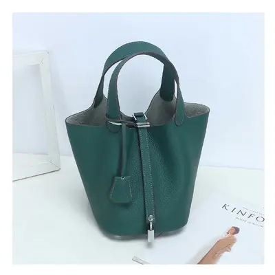 (Ink green (head layer cowhide), large) New Litchi Pattern Casual Dish, Bag Leather, Fashion Ver