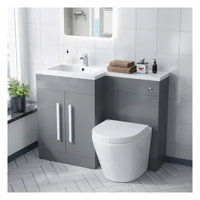 Aric 1100mm LH Freestanding LightGrey Vanity with BTW Rimless Toilet, WC & Basin