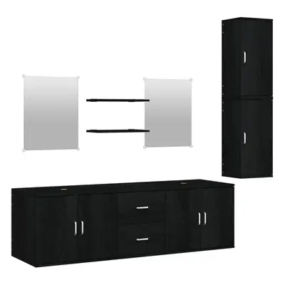 (black) vidaXL Piece Bathroom Furniture Set Oak Engineered Wood