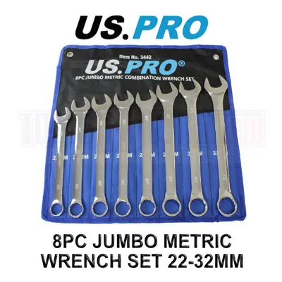 US PRO Tools Jumbo Spanners 8pc Long Reach Combination Wrench Spanner Set 22mm - 32mm