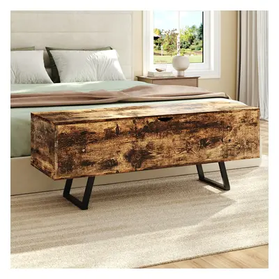 Retro Wooden Flip Top Storage Bench Bedroom Ottoman,117cm