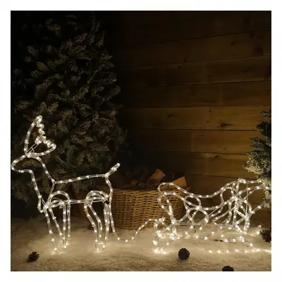 1.4m LED Rope Light Reindeer with Sleigh Christmas Decoration in White