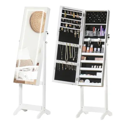 HOMCOM Mirrored Jewellery Cabinet W/ LED Light Lockable Jewellery Armoire White