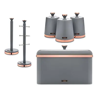 Tower Cavaletto Grey Bread Bin Canisters Towel Pole Mug Tree Set