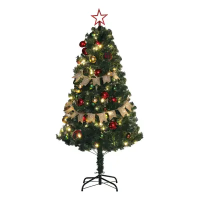 HOMCOM 5ft Artificial Christmas Tree with LED Lights and Red Decorations