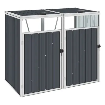 vidaXL Double Garbage Bin Shed Anthracite 143cm Steel Garden Waste Hider Box