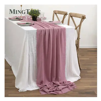 (62x1000cm, Orchid) Table Runner Rustic Cotton Gauze Cloth Dining Burlap Retro Burr Texture Vint