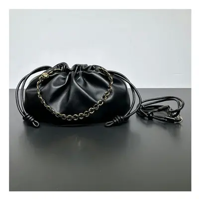 (black, 23-5.5-17cm) New Chinese Messenger Women's Bag Cowhide Blessing Bag Bucket Bag Pumping R