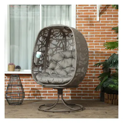 Outsunny Foldable Egg Chair with Cushions, Indoor Outdoor Swivel Lounger, Sand